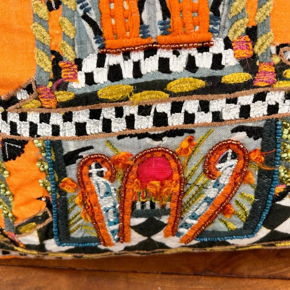 MacKenzie-Childs Patience Brewster Spooky House Pillow 20x20 Orange Halloween